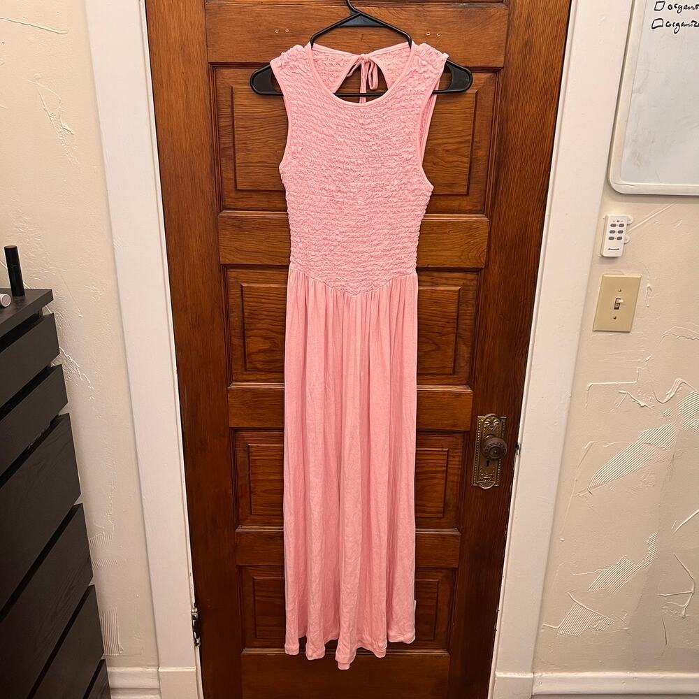 ASOS DESIGN crinkle shirred bodice maxi dress with open back Pink sz 0 US NWT's